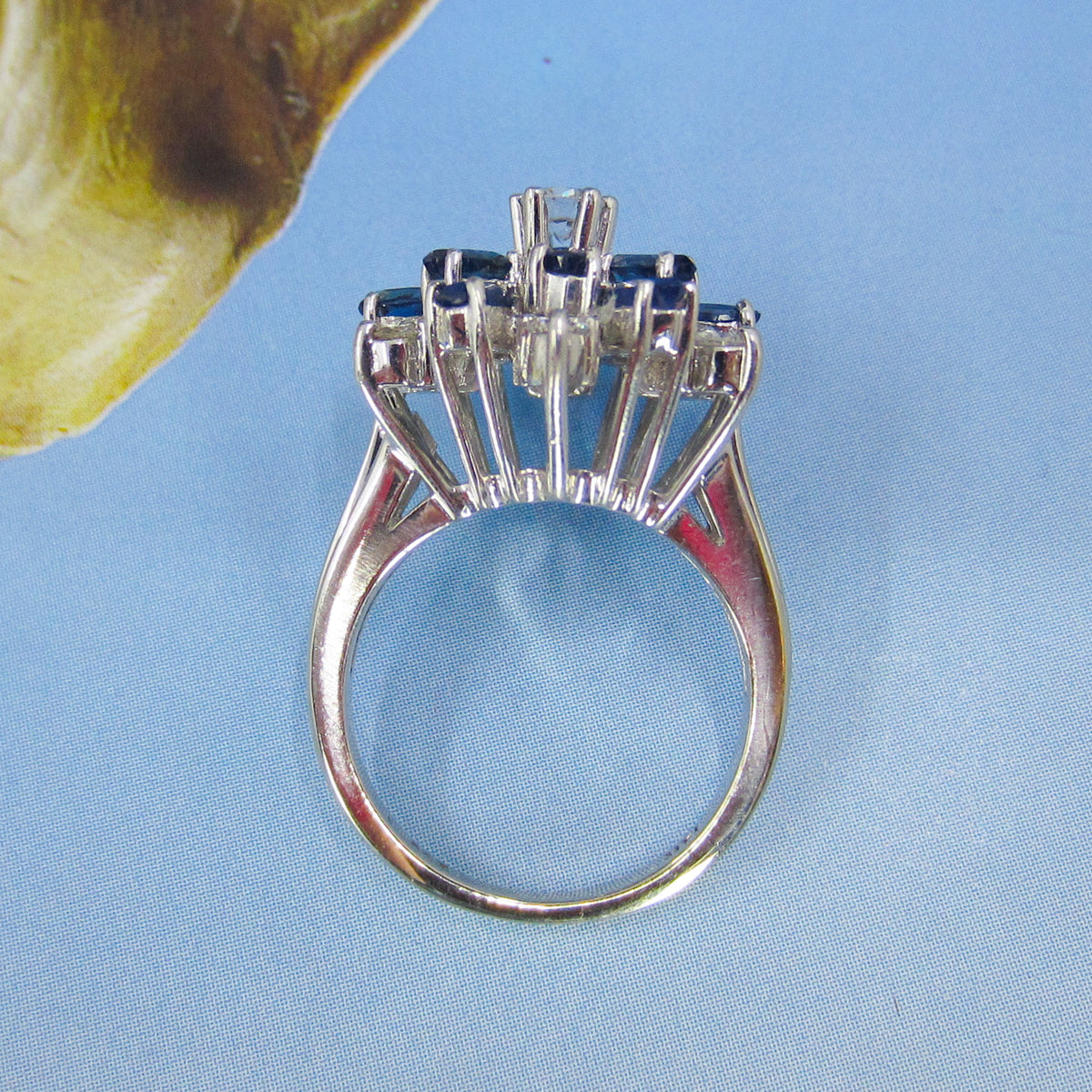Vintage Mid-Century Sapphire and Diamond Cluster Ring 14k c. 1950