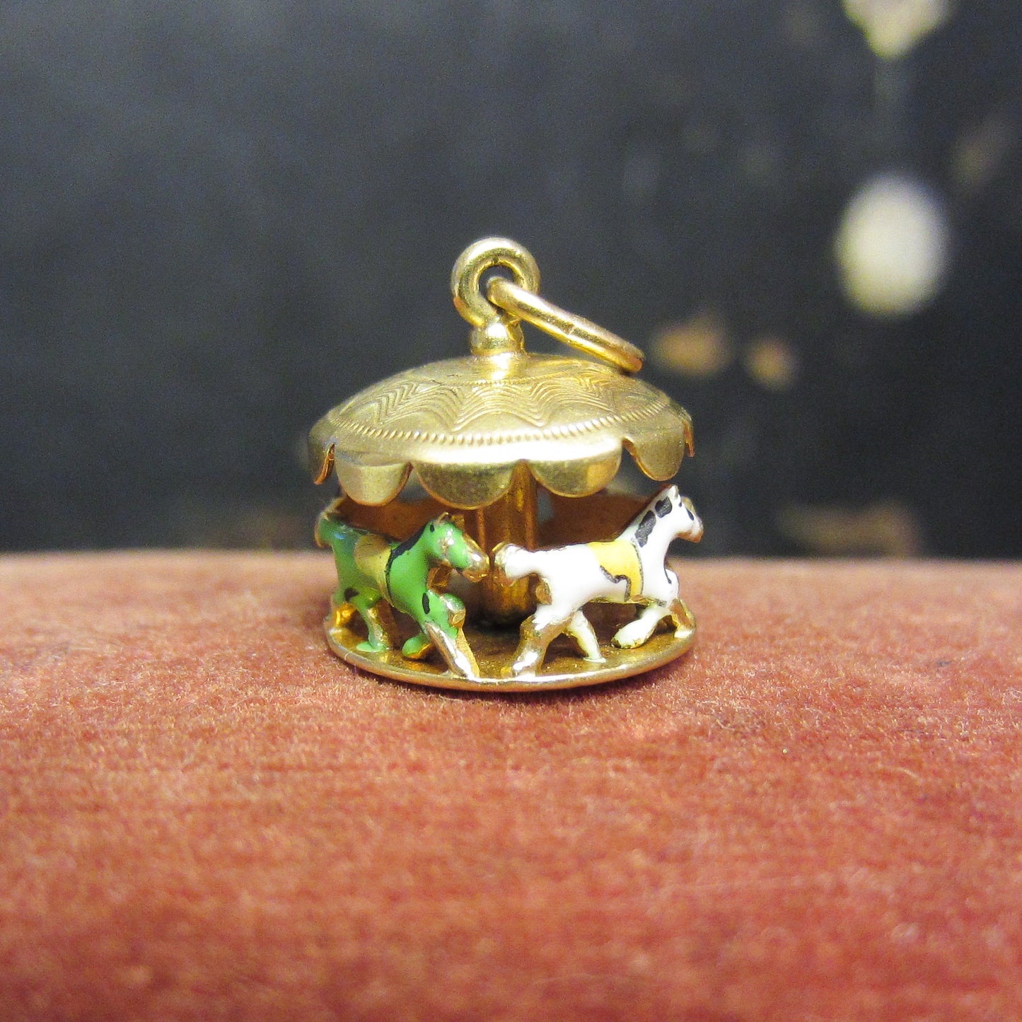Vintage Enamel Carousel Charm 14k c. 1960