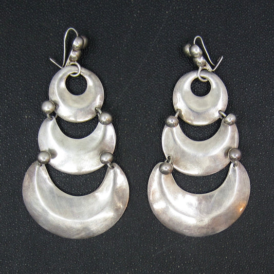 Vintage Huge Taxco Drop Earrings Sterling Silver c. 1940