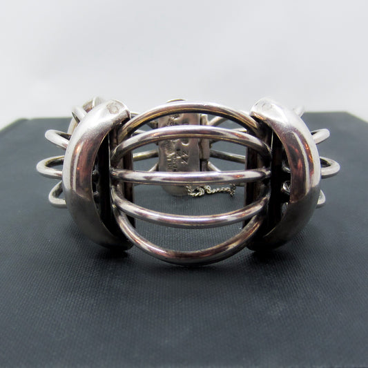 Mid Century Huge Antonio Pineda Birdcage Bracelet Sterling, Taxco c. 1960