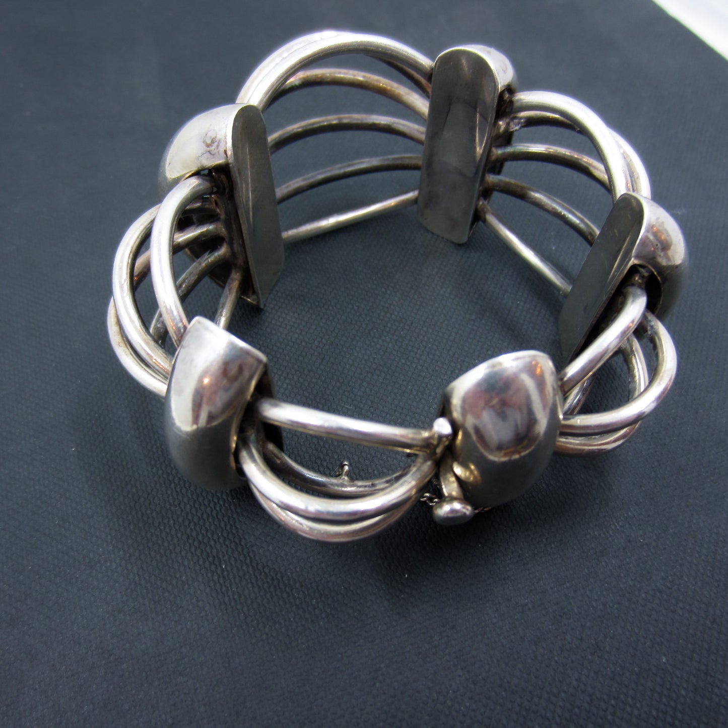 Mid Century Huge Antonio Pineda Birdcage Bracelet Sterling, Taxco c. 1960