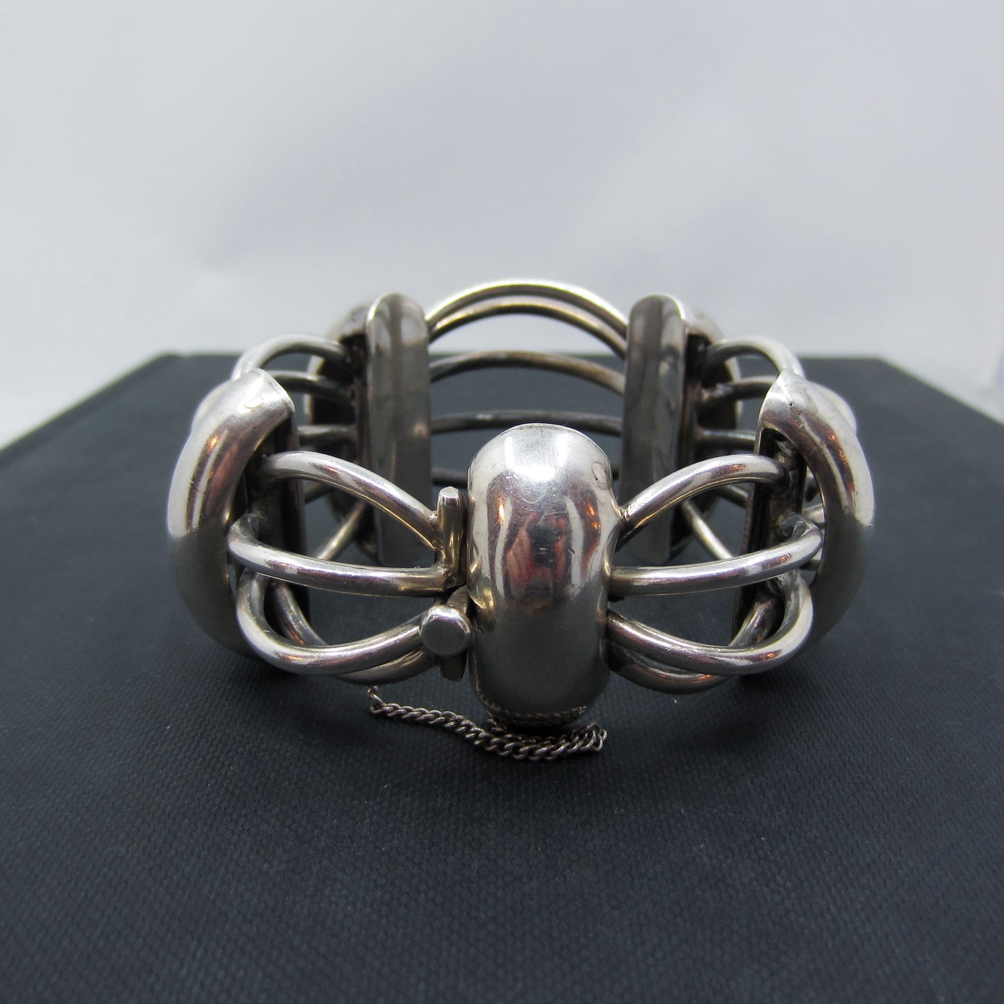 Mid Century Huge Antonio Pineda Birdcage Bracelet Sterling, Taxco c. 1960