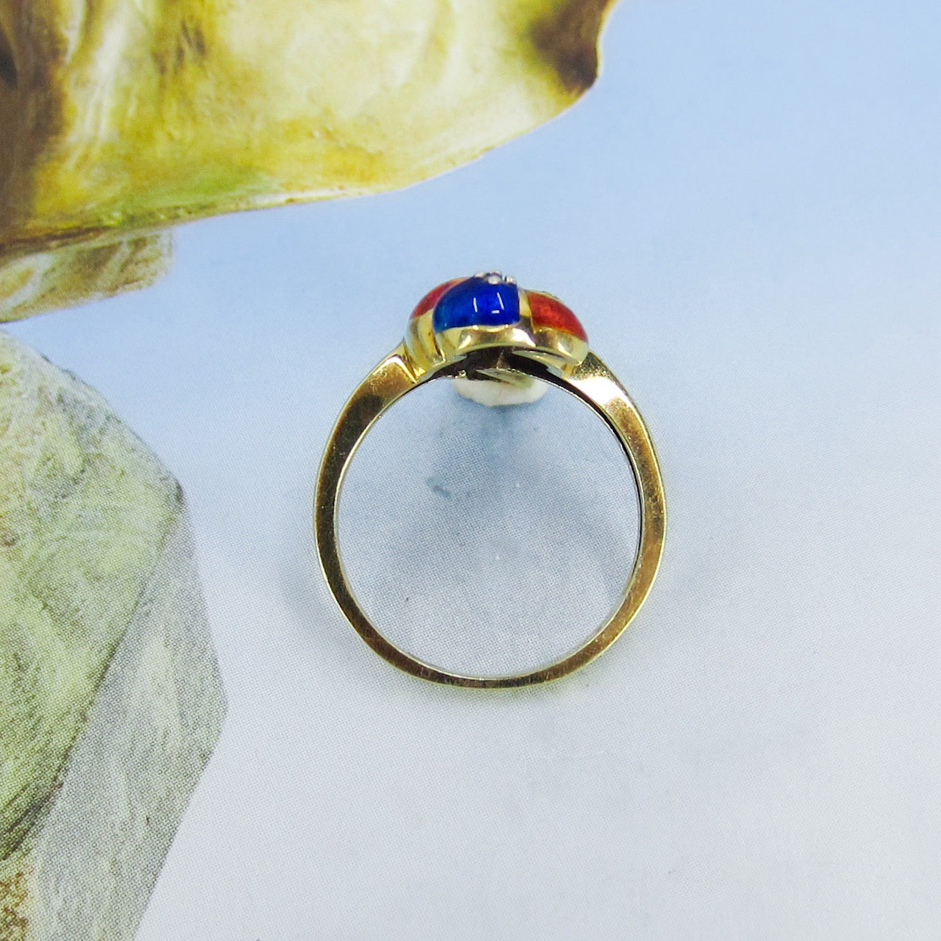 Vintage Enamel and Diamond Parrot Ring 14k c. 1980