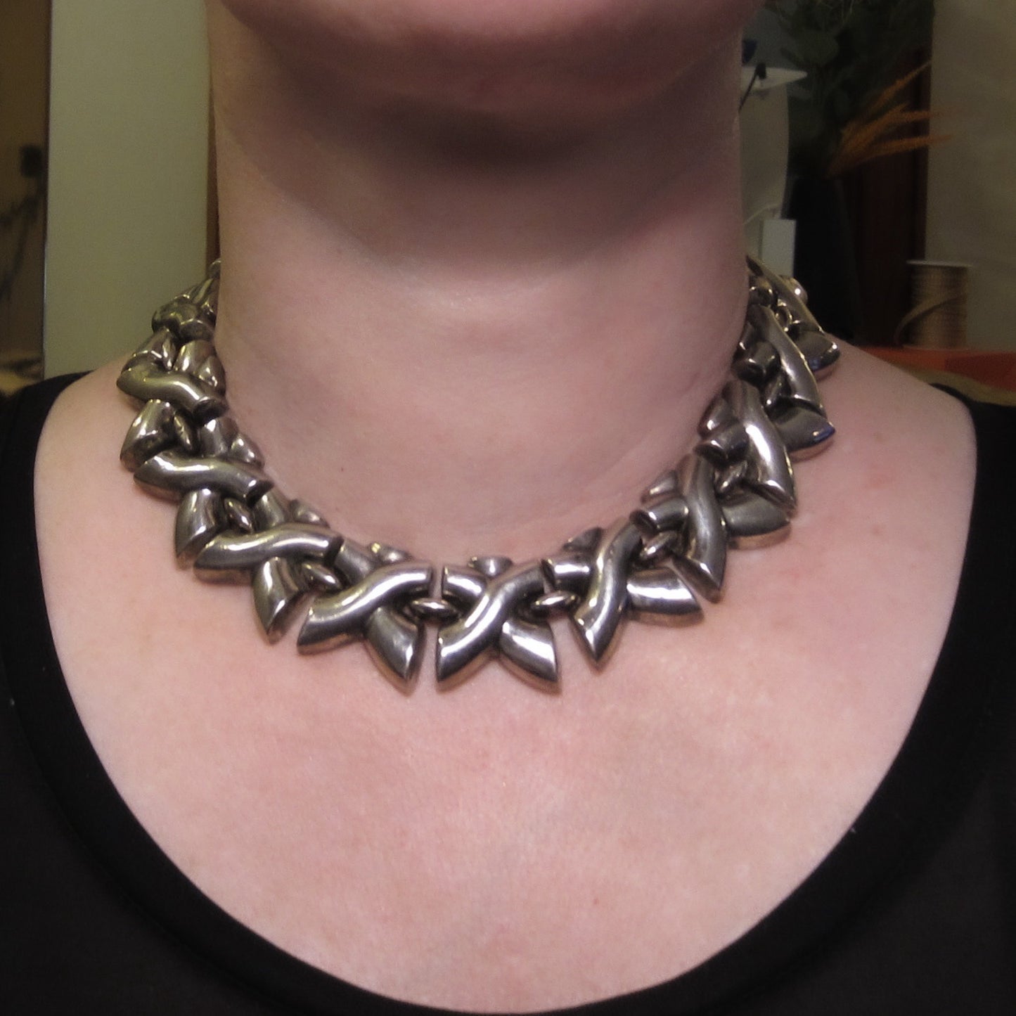 Vintage Heavy X Collar Sterling Silver c. 1980