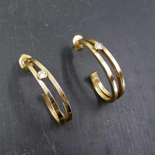 Vintage Diamond Hoop Earrings 14k c. 1990