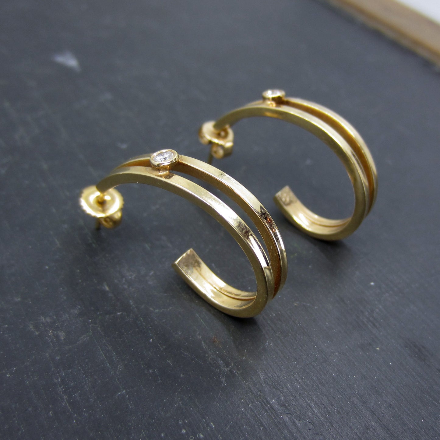 Vintage Diamond Hoop Earrings 14k c. 1990