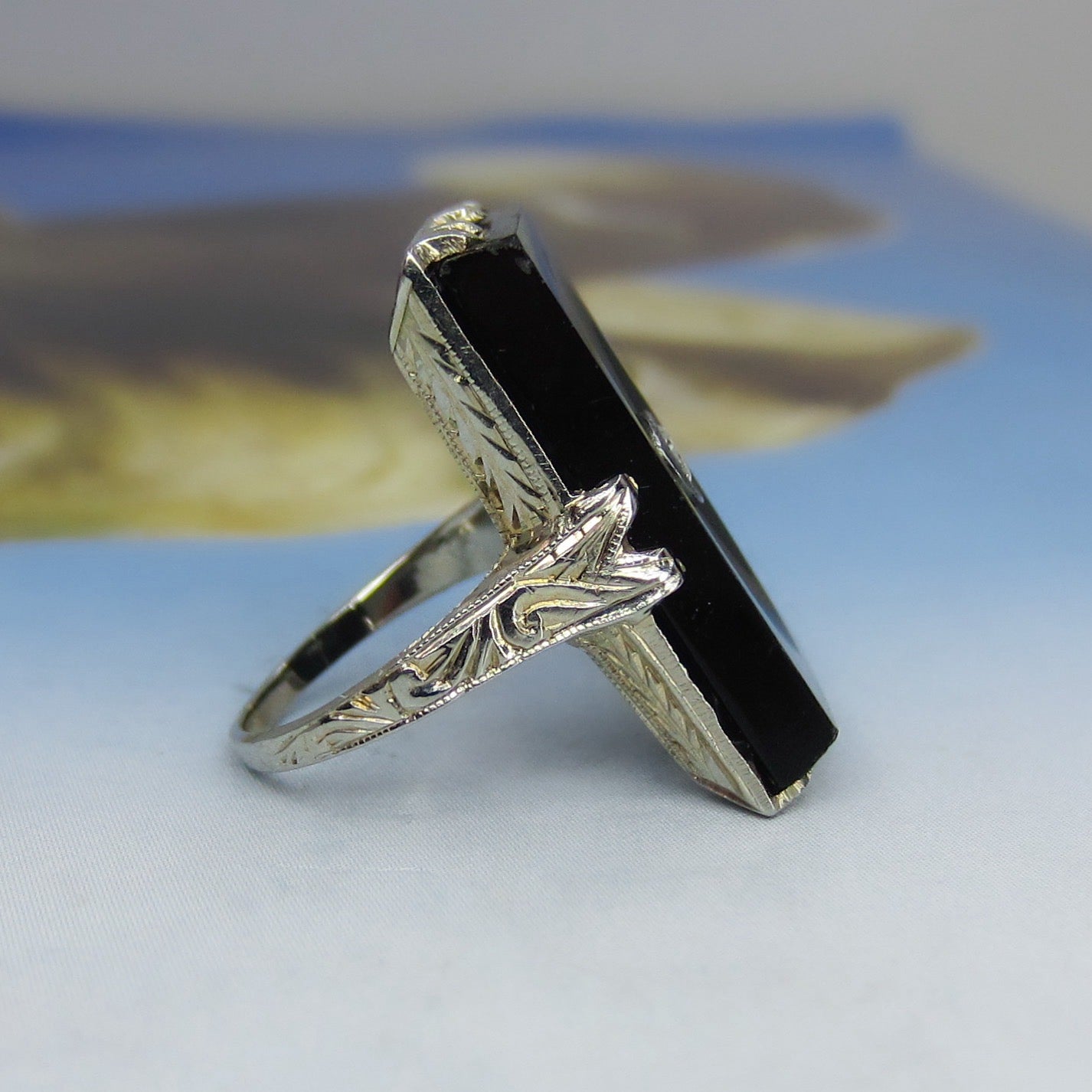 Art Deco Diamond and Onyx Ring 18k c. 1930