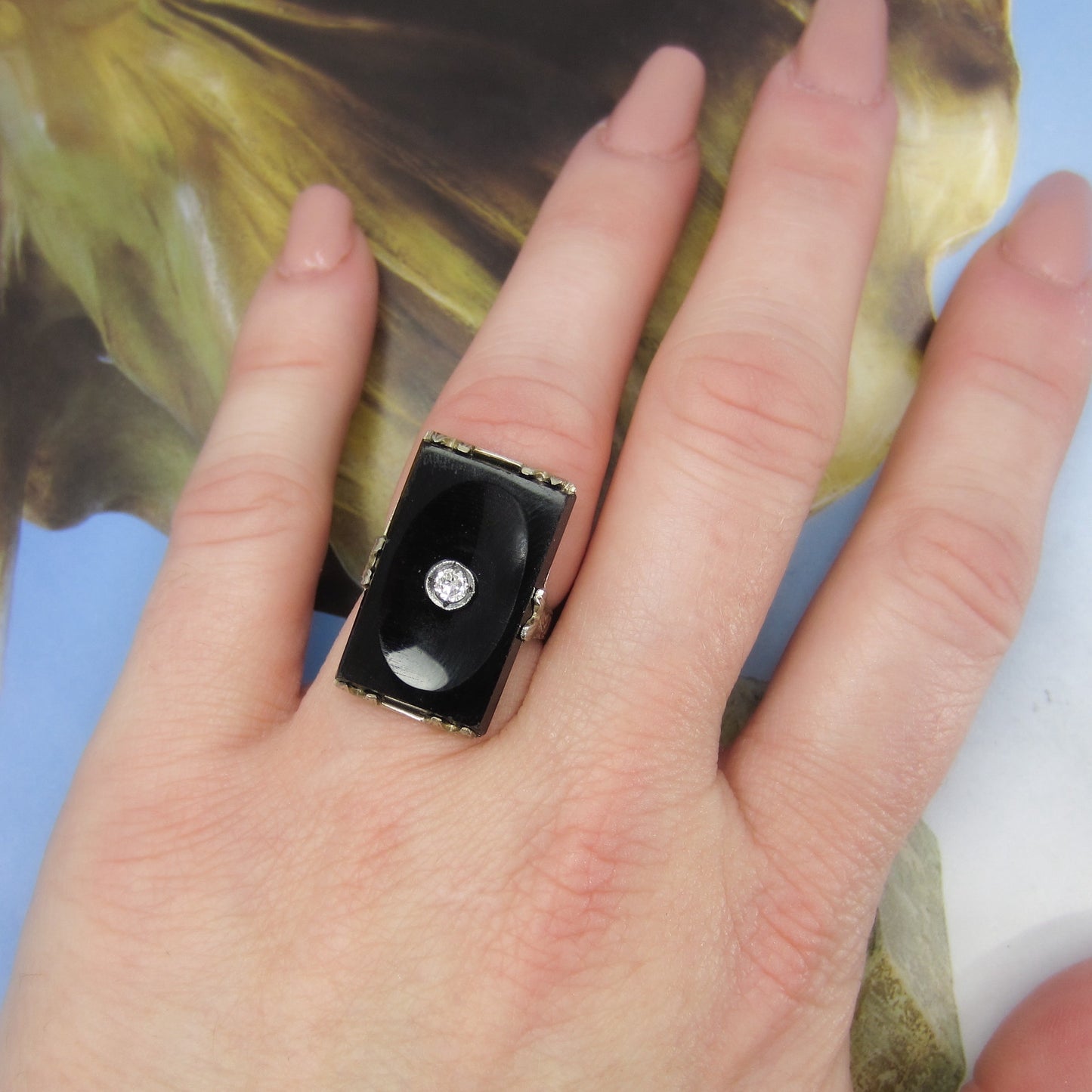 Art Deco Diamond and Onyx Ring 18k c. 1930