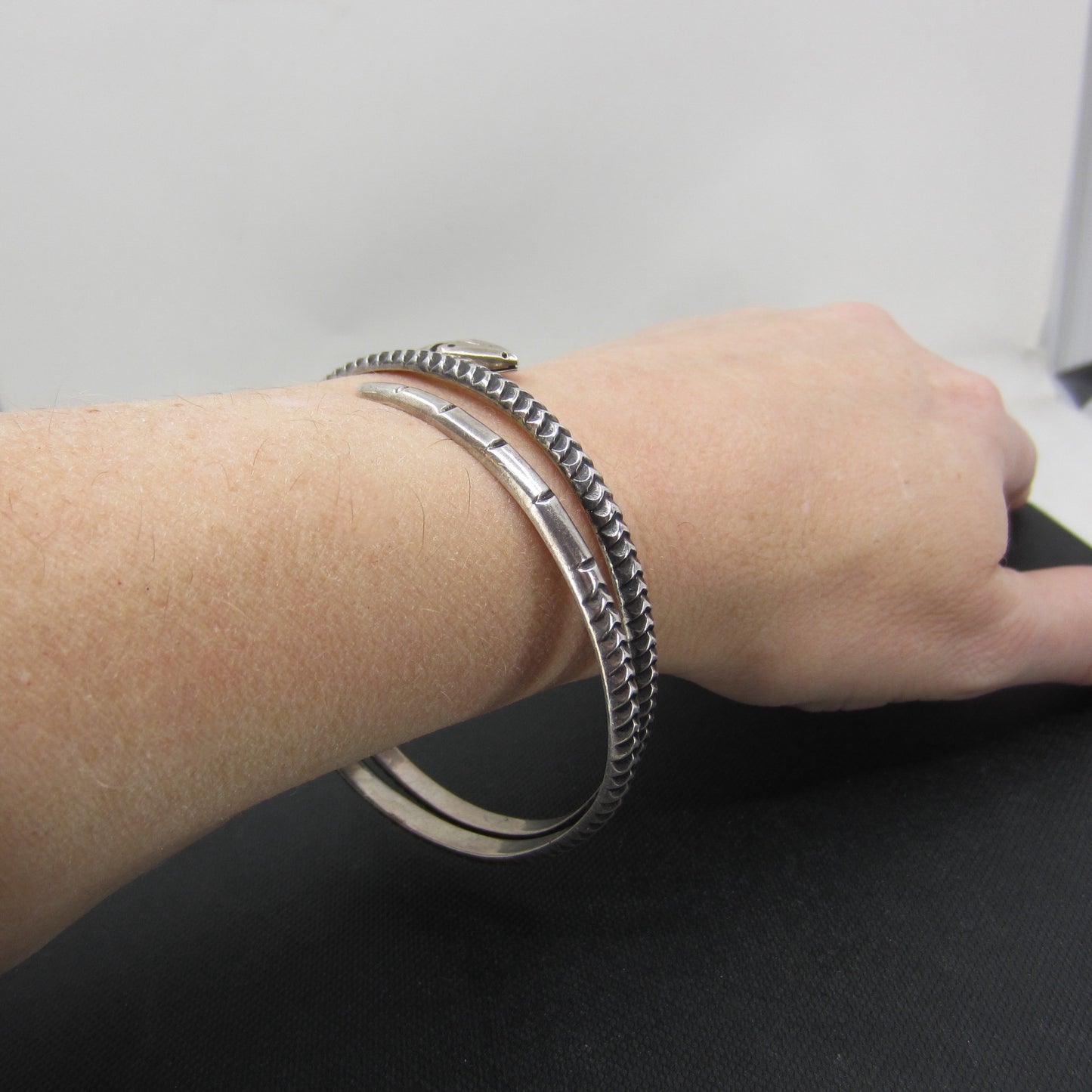 Vintage Snake Bangle Sterling, Mexico c. 1970