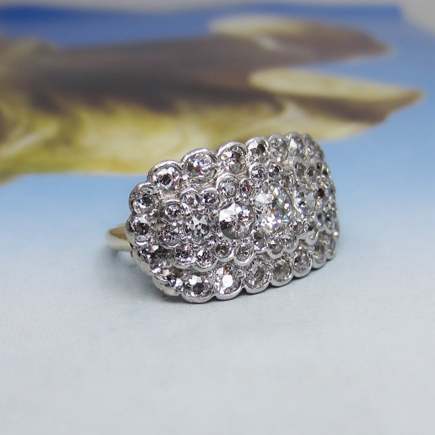 Art Deco Diamond Cluster Ring Platinum/14k c. 1920