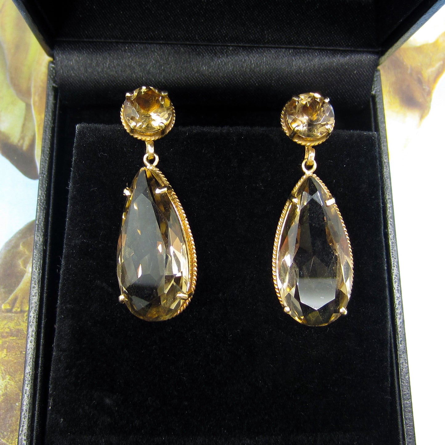 Mid-Century Smoky Quartz Drop Earrings 14k c. 1960