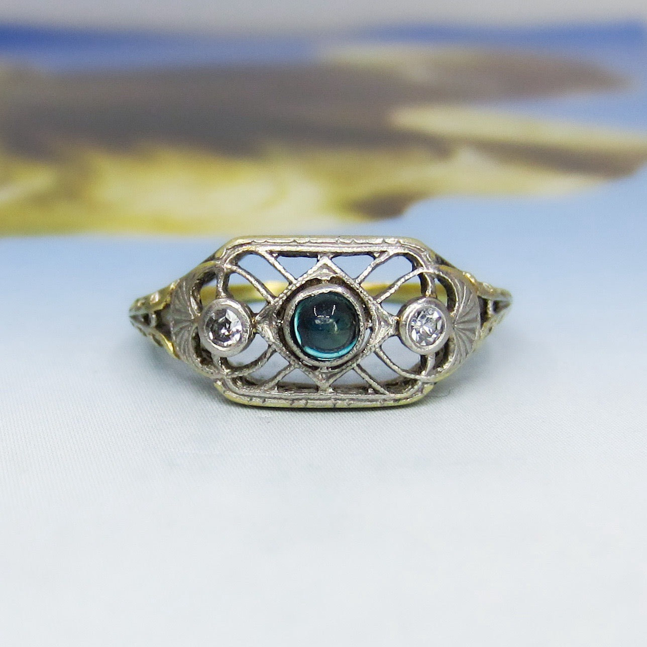 Art Deco Sapphire and Diamond Ring Platinum/14k c. 1920