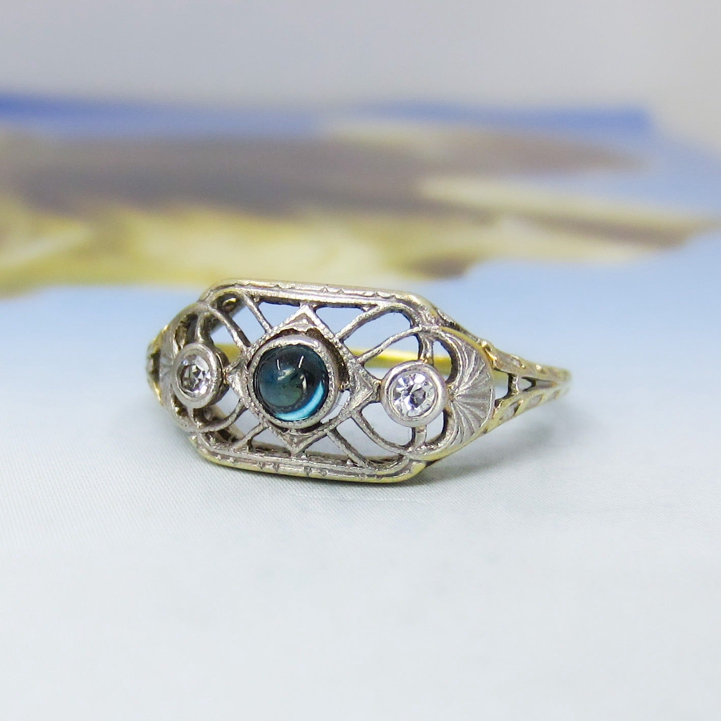 Art Deco Sapphire and Diamond Ring Platinum/14k c. 1920