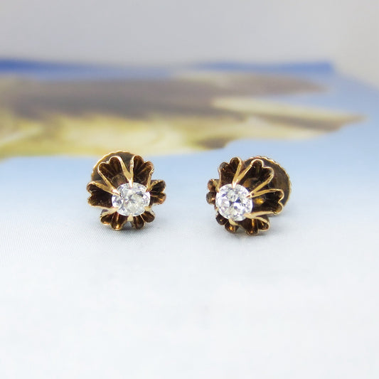 Art Deco Old Mine Diamond Studs 14k c. 1920