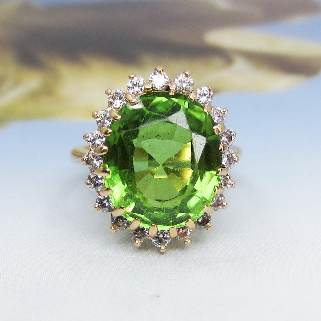 Vintage Peridot and Diamond Ring 14k c. 1980