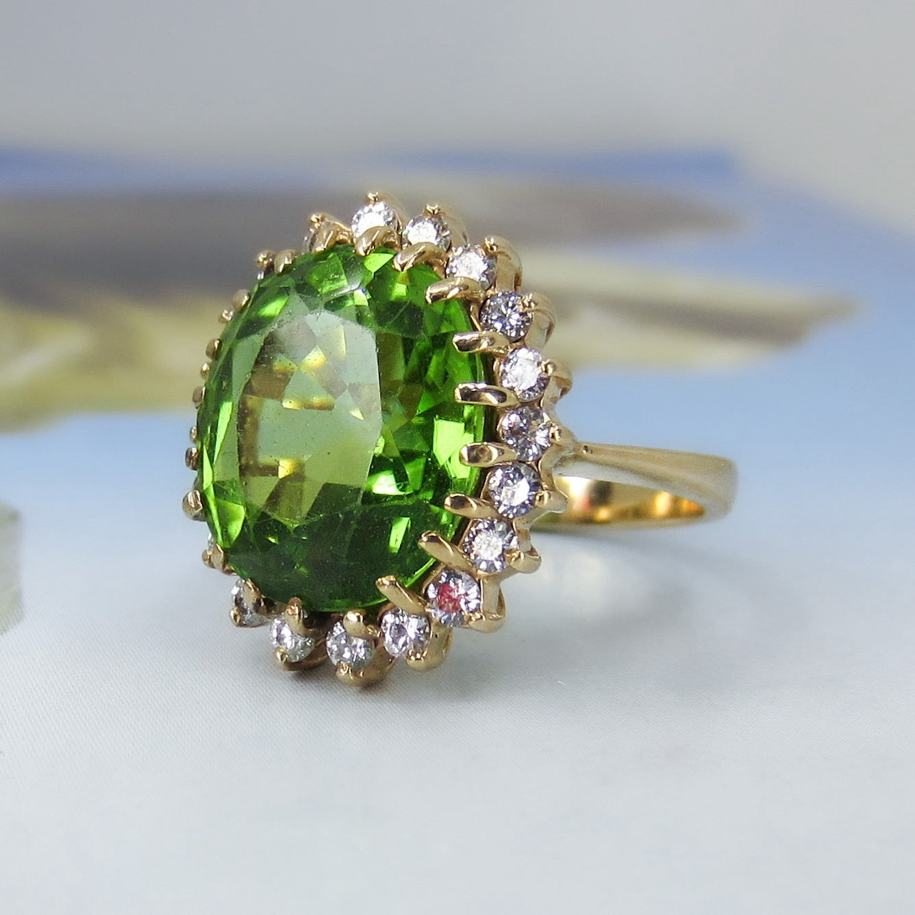 Vintage Peridot and Diamond Ring 14k c. 1980