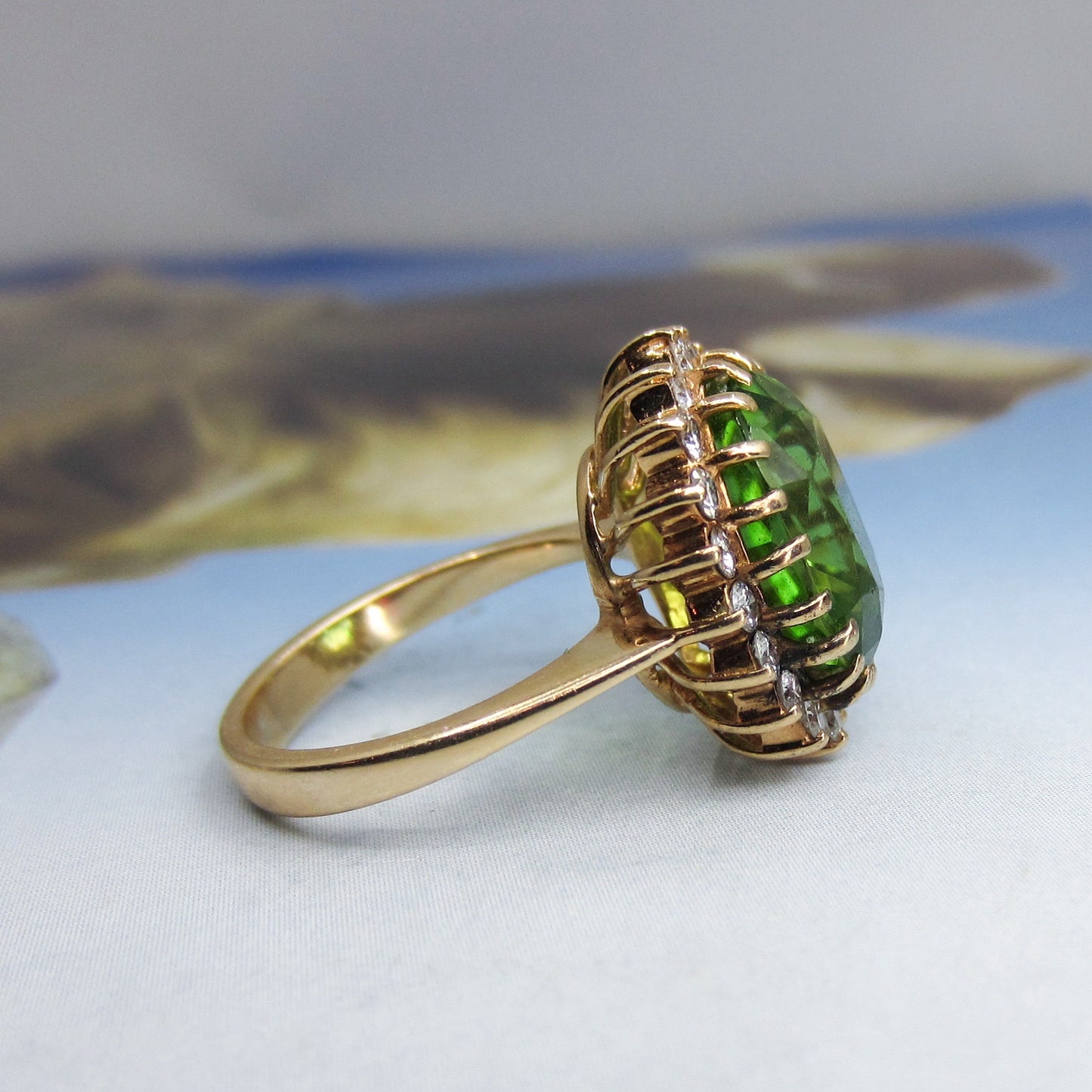 Vintage Peridot and Diamond Ring 14k c. 1980