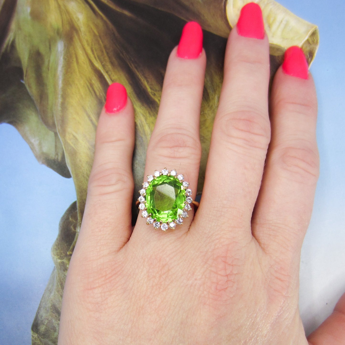 Vintage Peridot and Diamond Ring 14k c. 1980