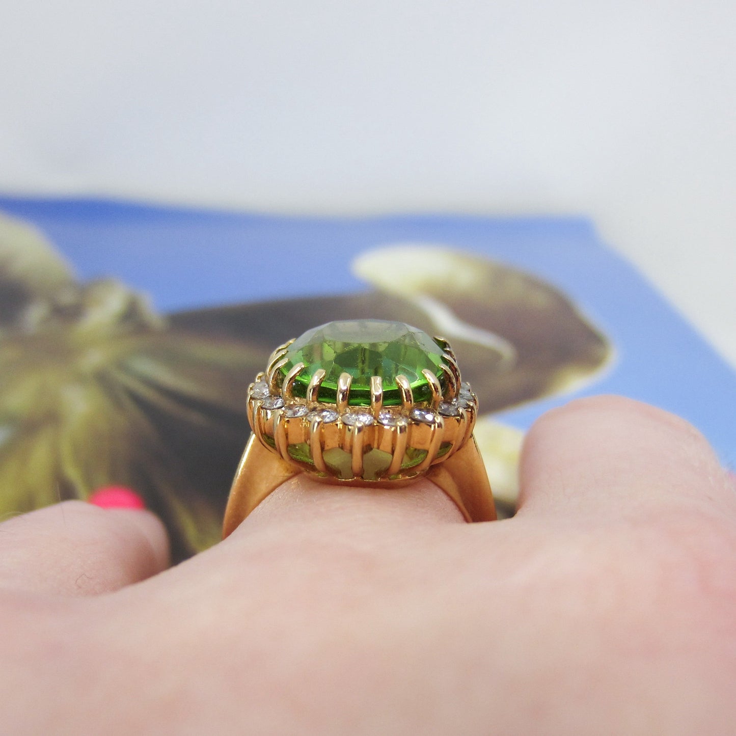 Vintage Peridot and Diamond Ring 14k c. 1980