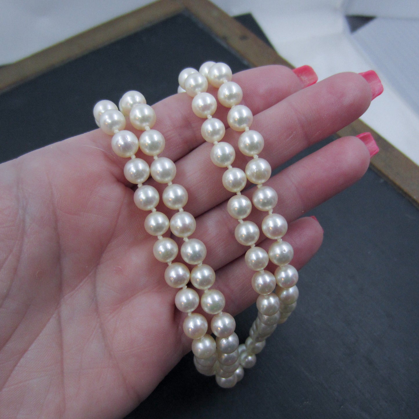 Mid-Century Double Strand Pearl Necklace 14k c. 1960