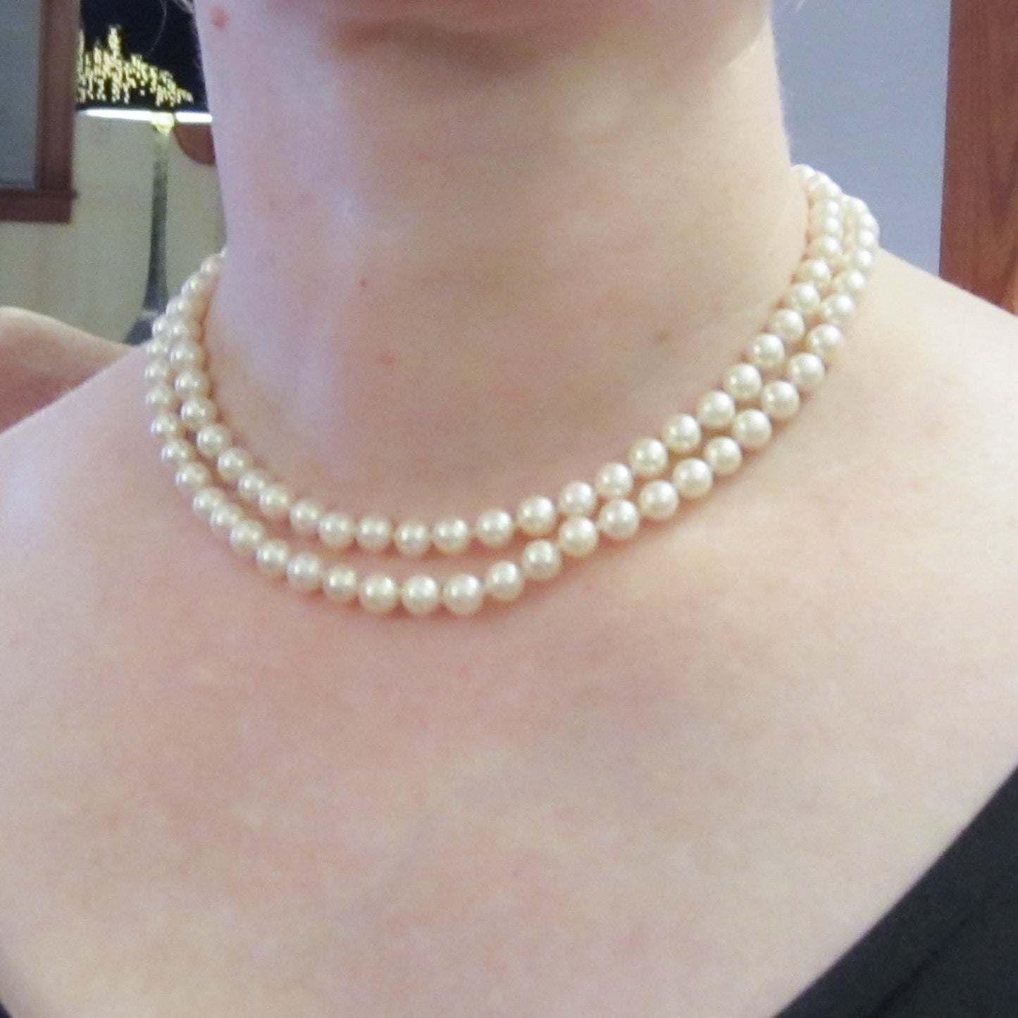 Mid-Century Double Strand Pearl Necklace 14k c. 1960