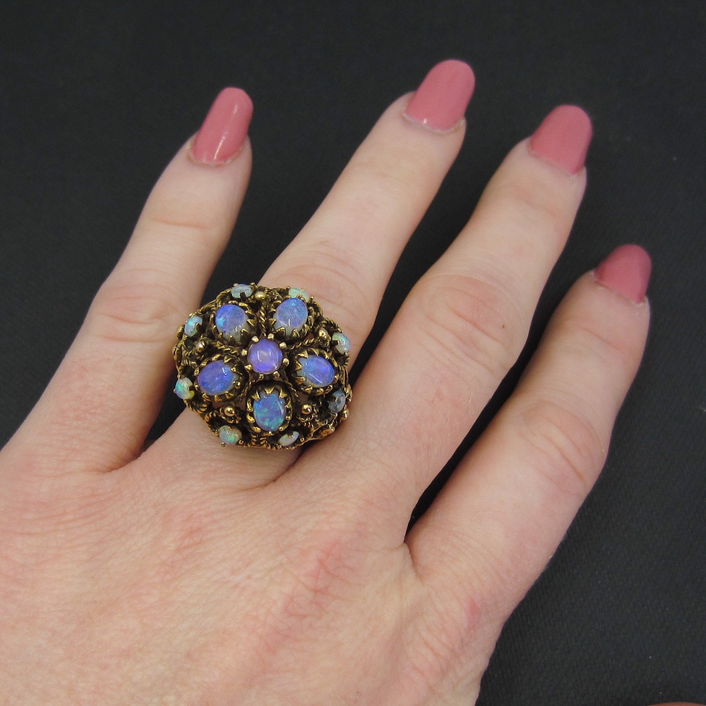 Mid-Century Opal Dome Ring 14k c. 1960