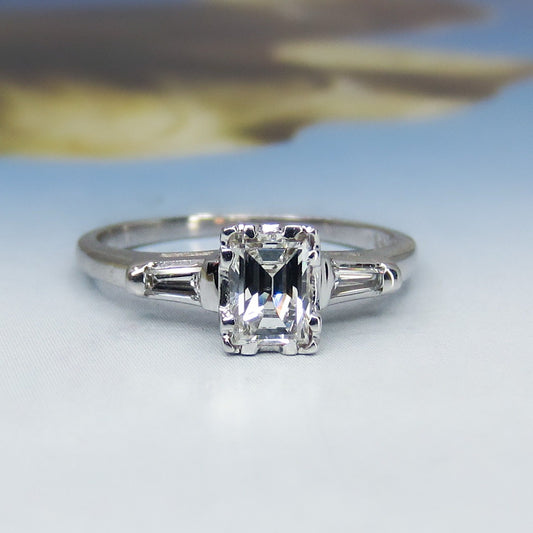 Art Deco Emerald Cut .40ct Diamond Engagement Ring 14k c. 1940