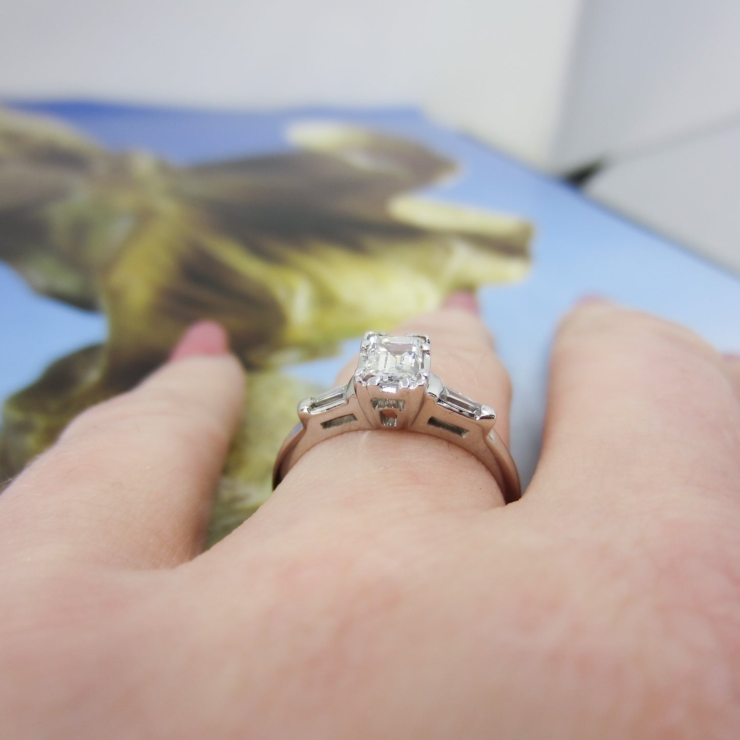 Art Deco Emerald Cut .40ct Diamond Engagement Ring 14k c. 1940