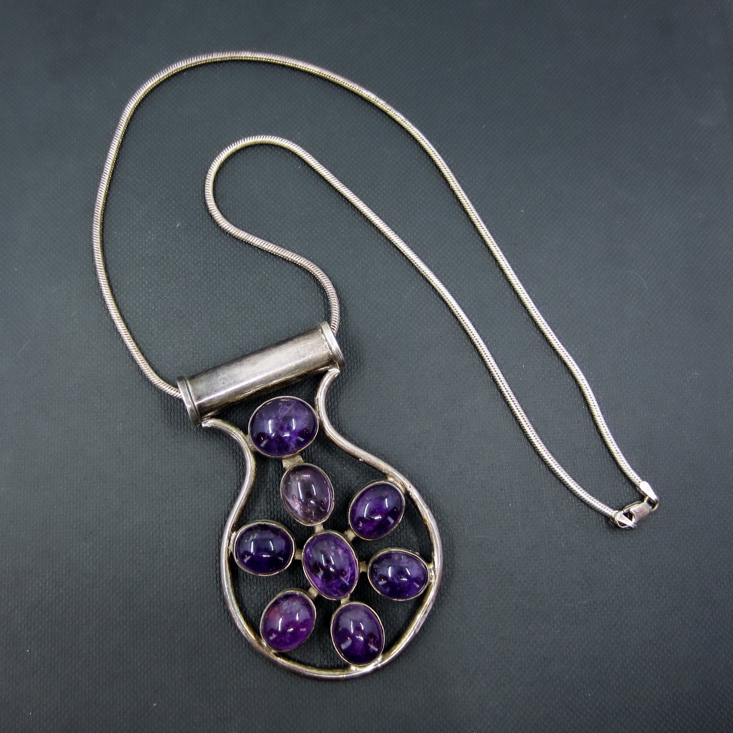 Modernist Amethyst Cabochon Necklace Sterling c. 1970