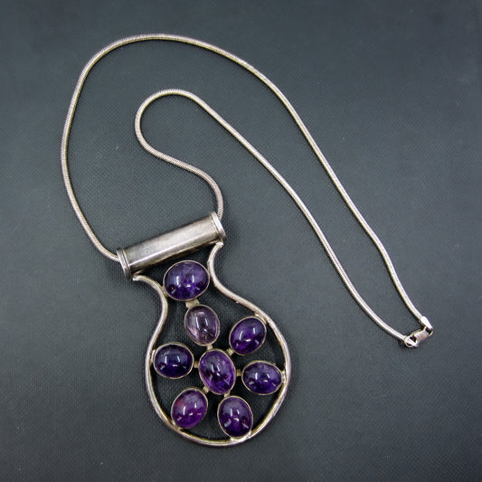 Modernist Amethyst Cabochon Necklace Sterling c. 1970