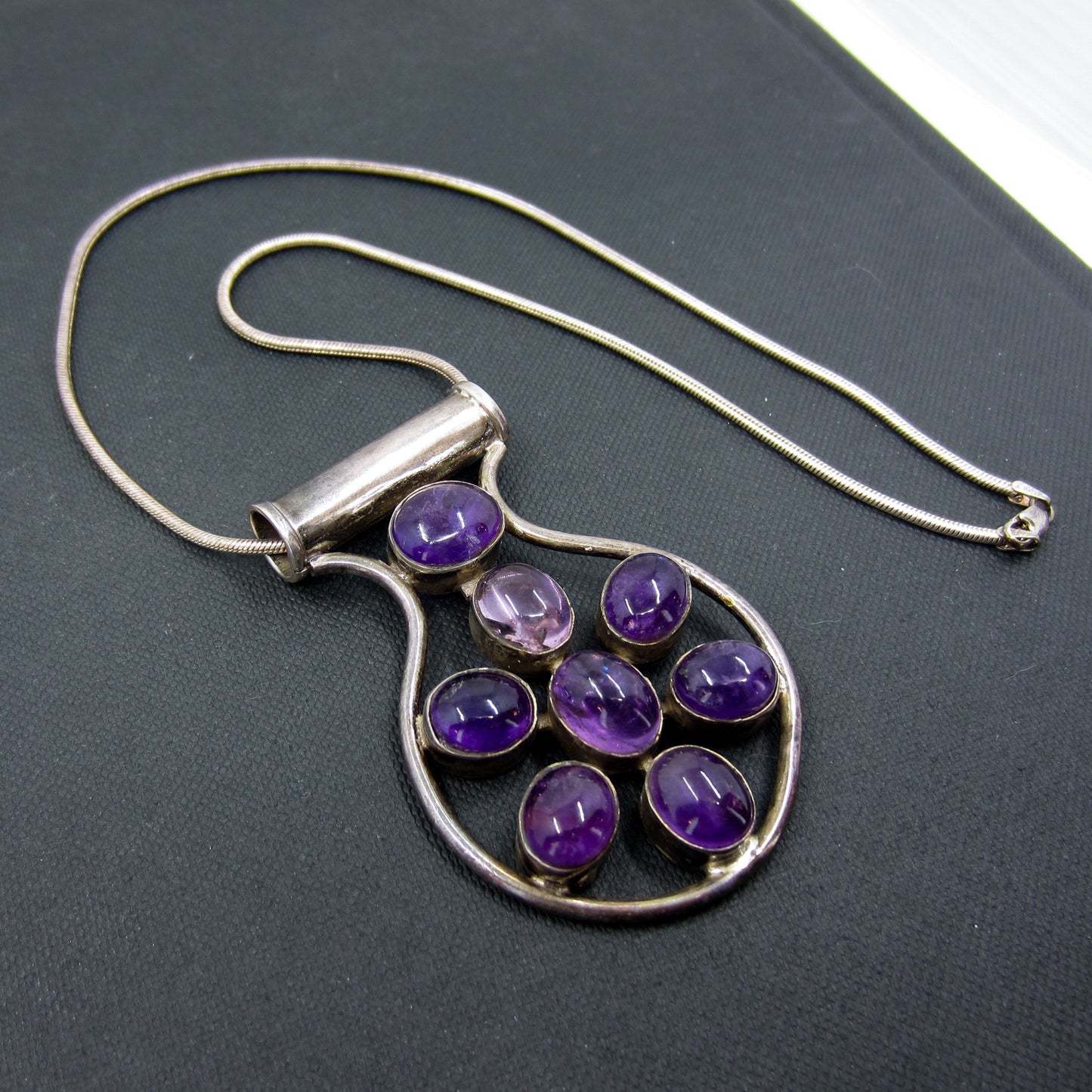 Modernist Amethyst Cabochon Necklace Sterling c. 1970