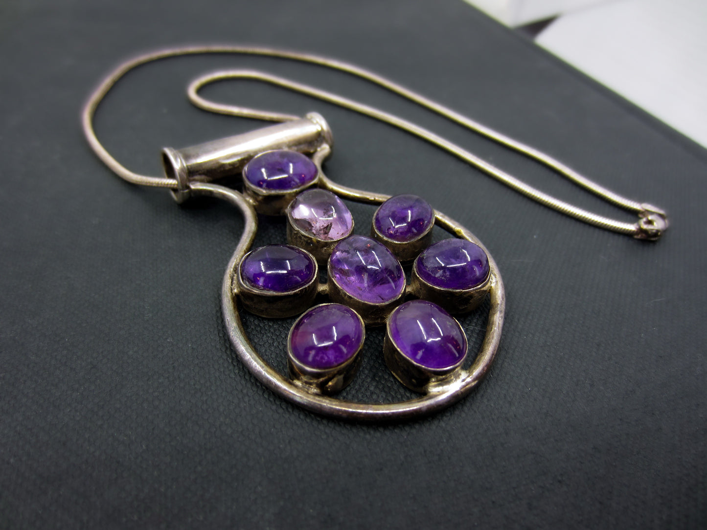 Modernist Amethyst Cabochon Necklace Sterling c. 1970