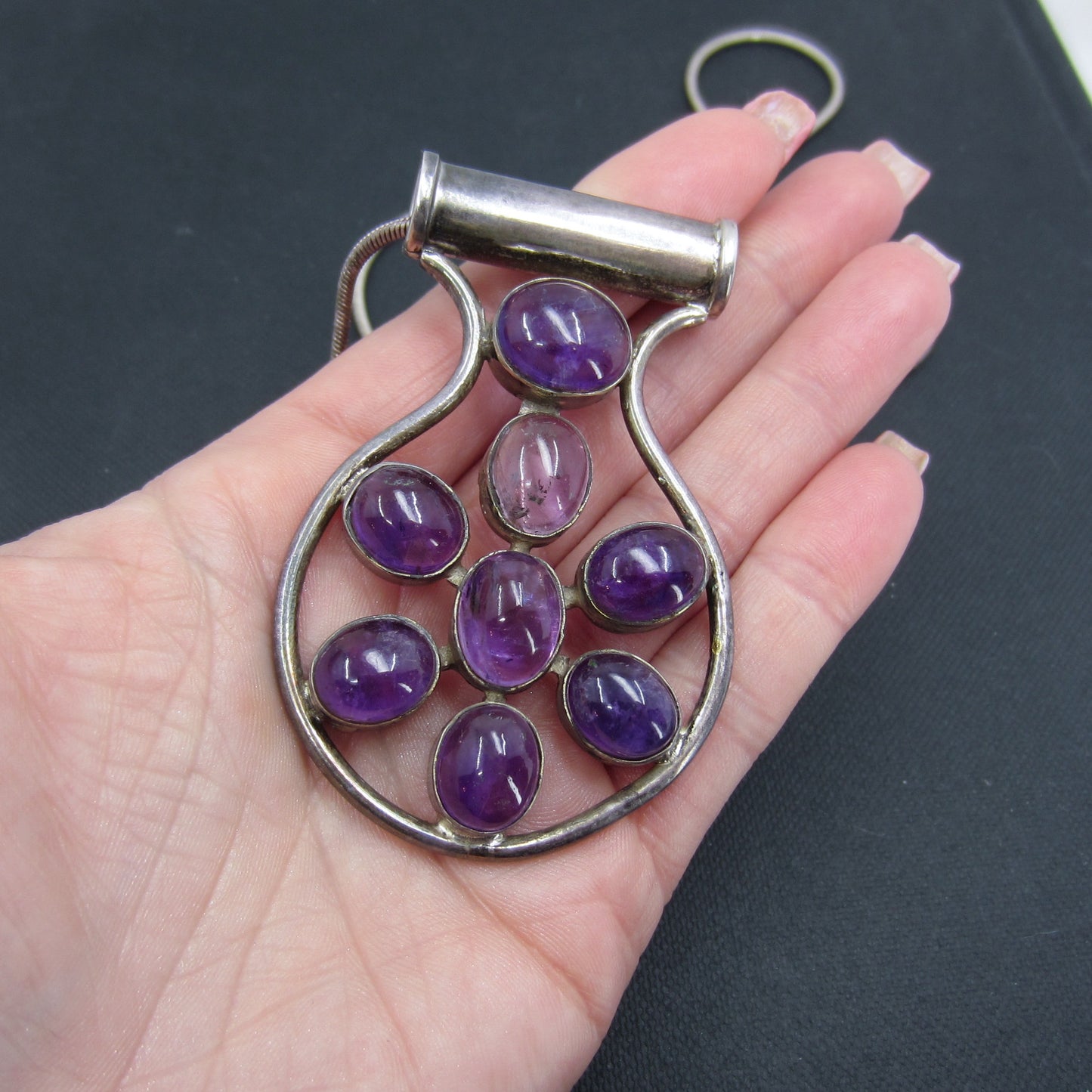 Modernist Amethyst Cabochon Necklace Sterling c. 1970