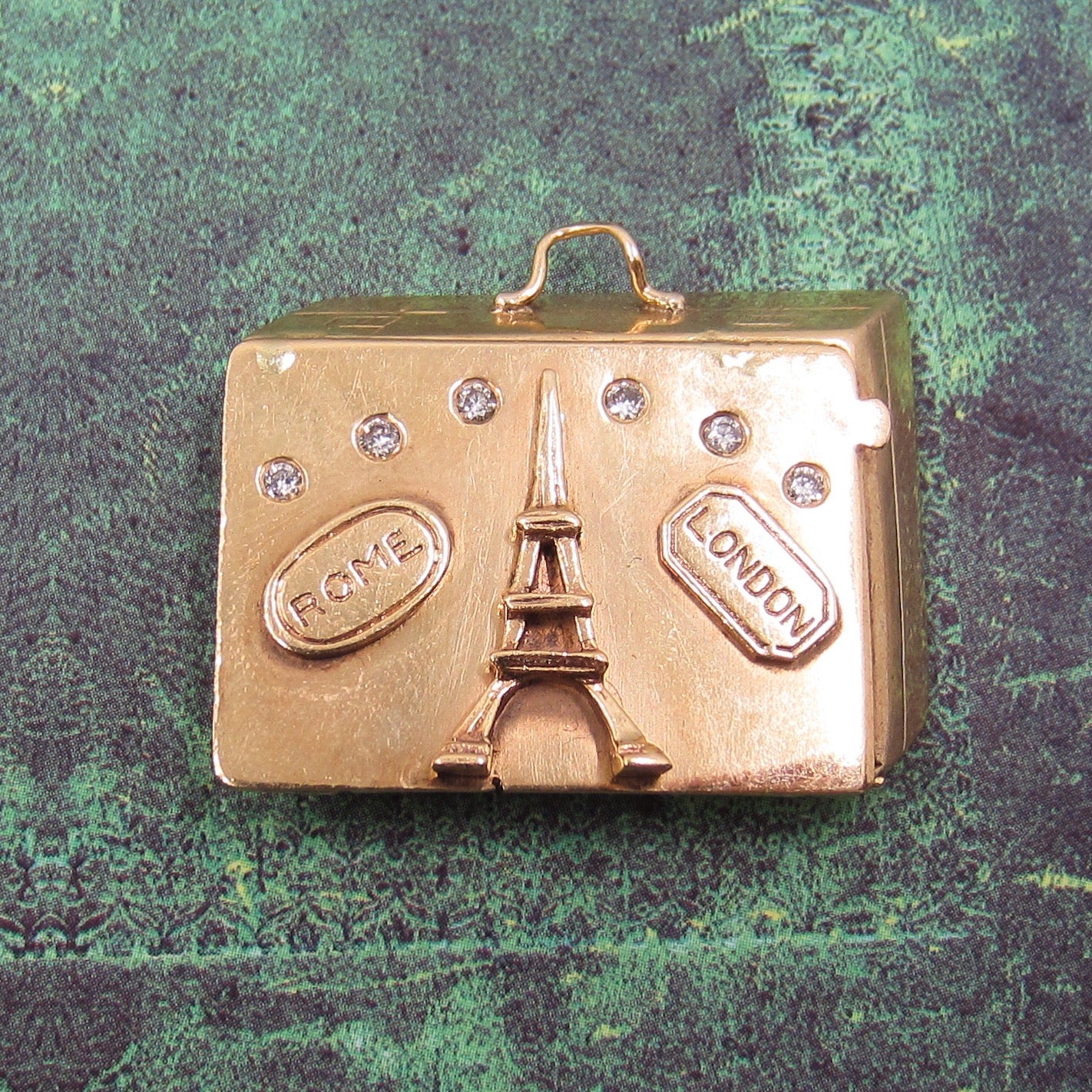 Huge Mid-Century Diamond Suitcase Charm 14k c. 1950