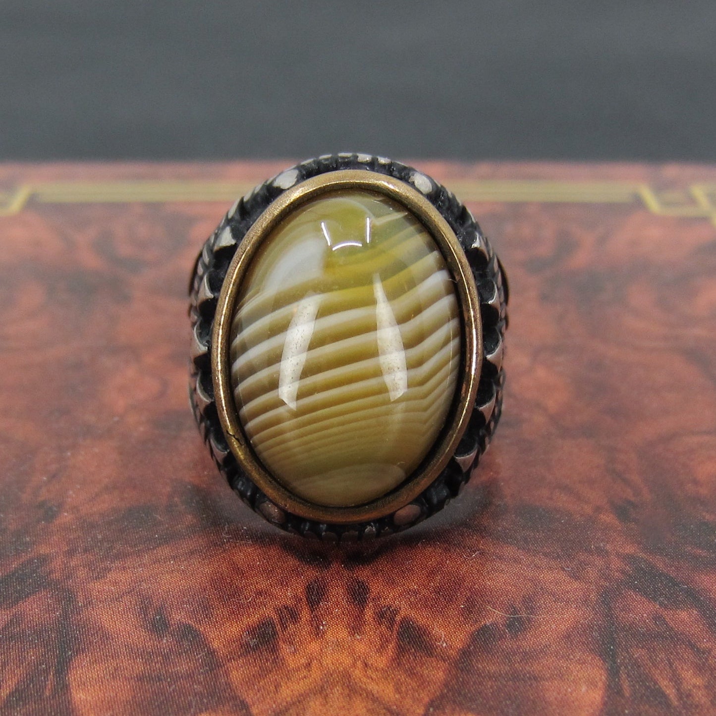 Vintage Men’s Agate Ring Sterling c. 1990