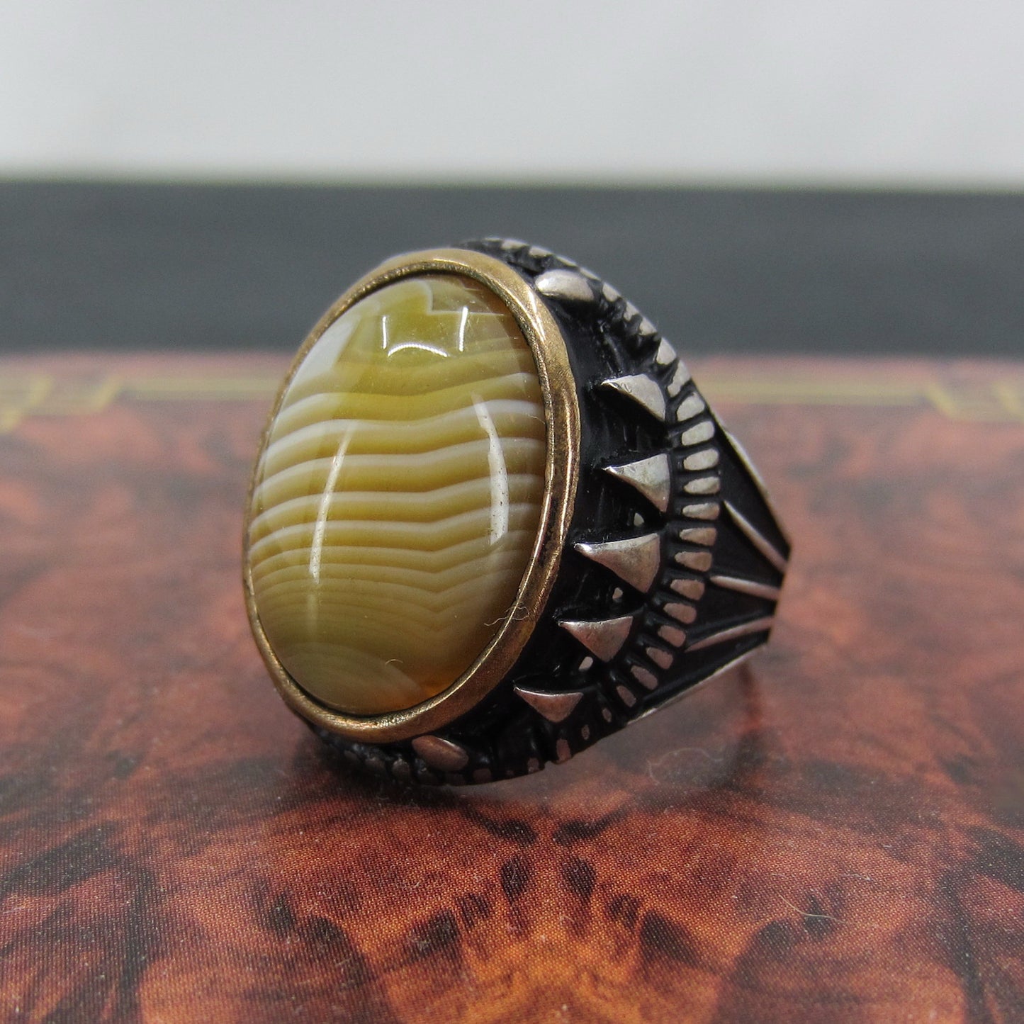 Vintage Men’s Agate Ring Sterling c. 1990