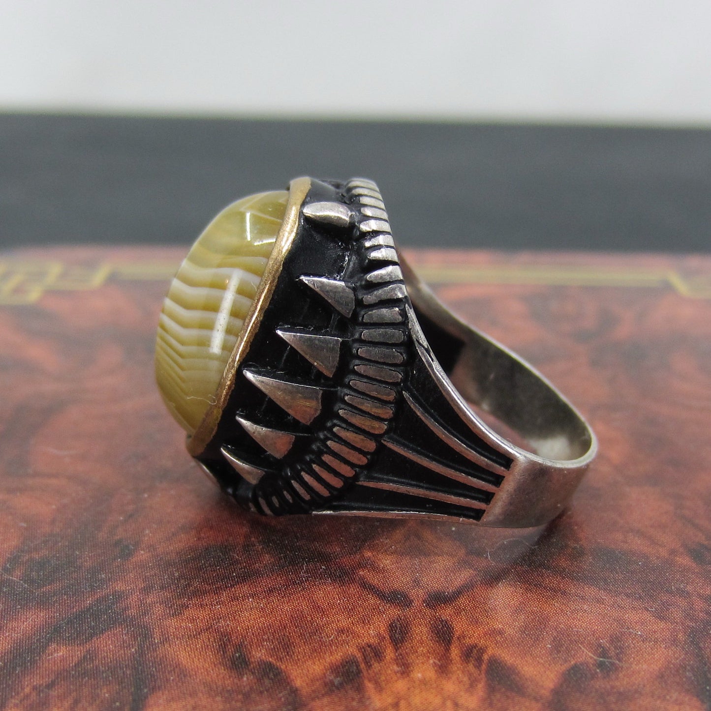 Vintage Men’s Agate Ring Sterling c. 1990