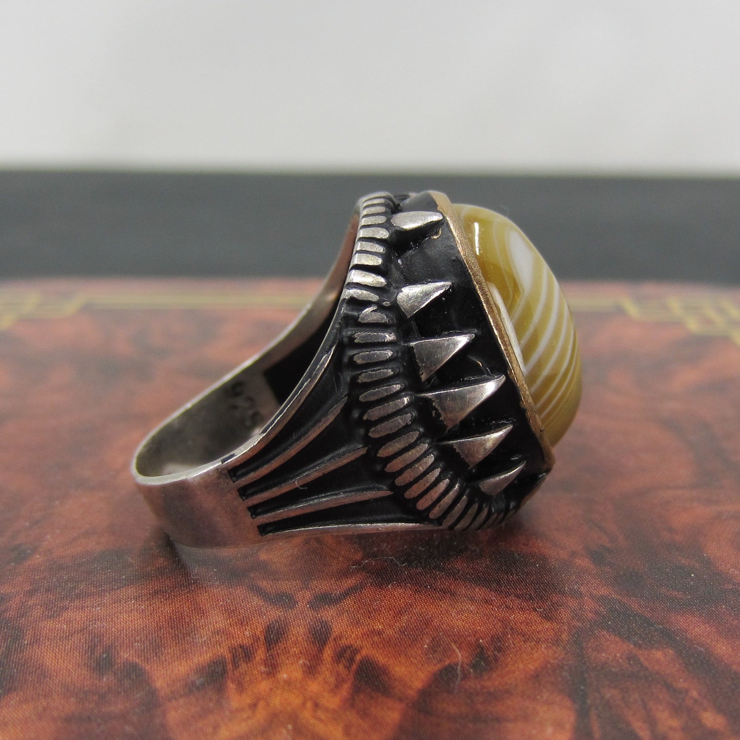 Vintage Men’s Agate Ring Sterling c. 1990