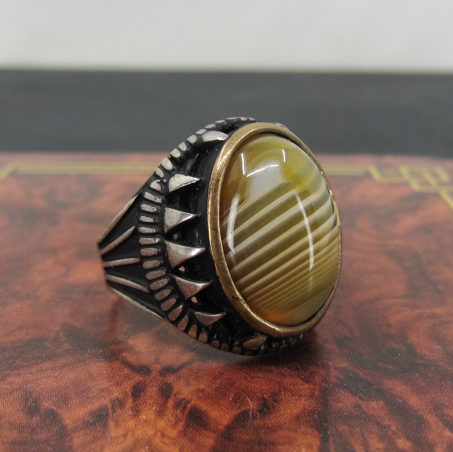 Vintage Men’s Agate Ring Sterling c. 1990