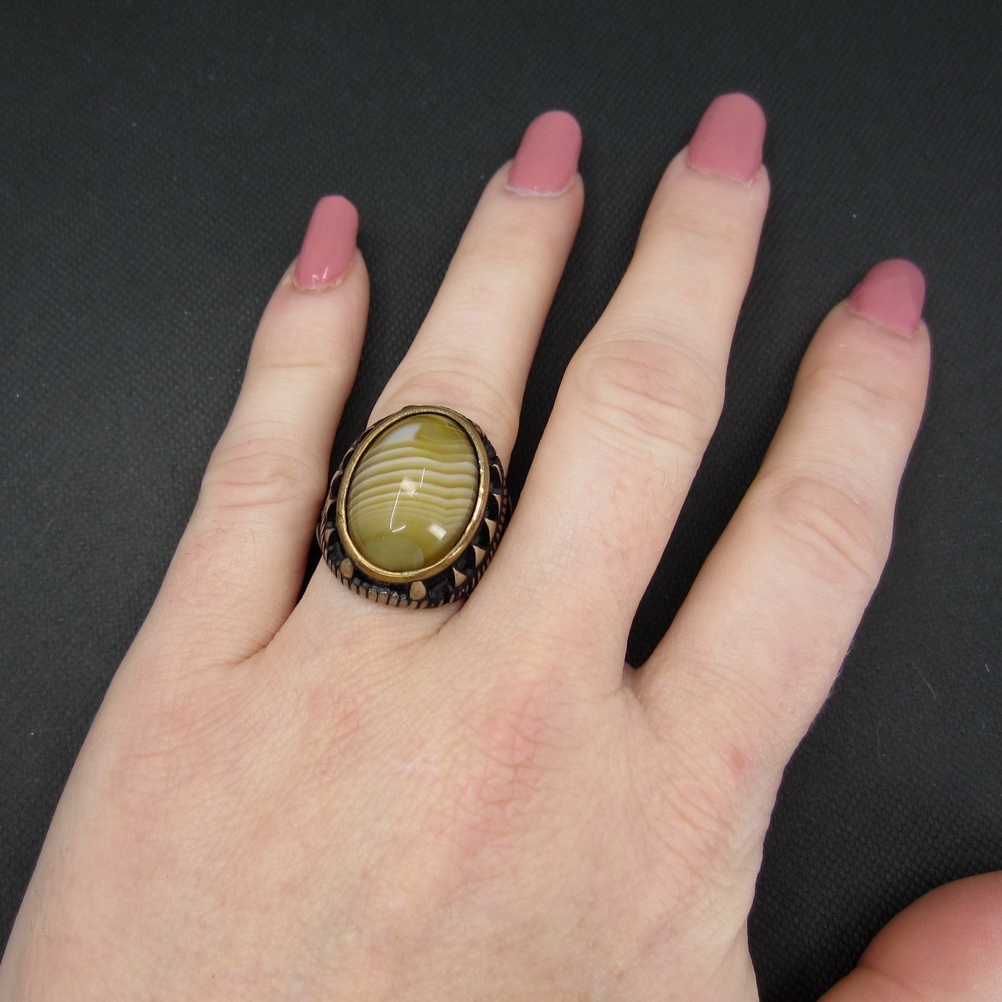 Vintage Men’s Agate Ring Sterling c. 1990