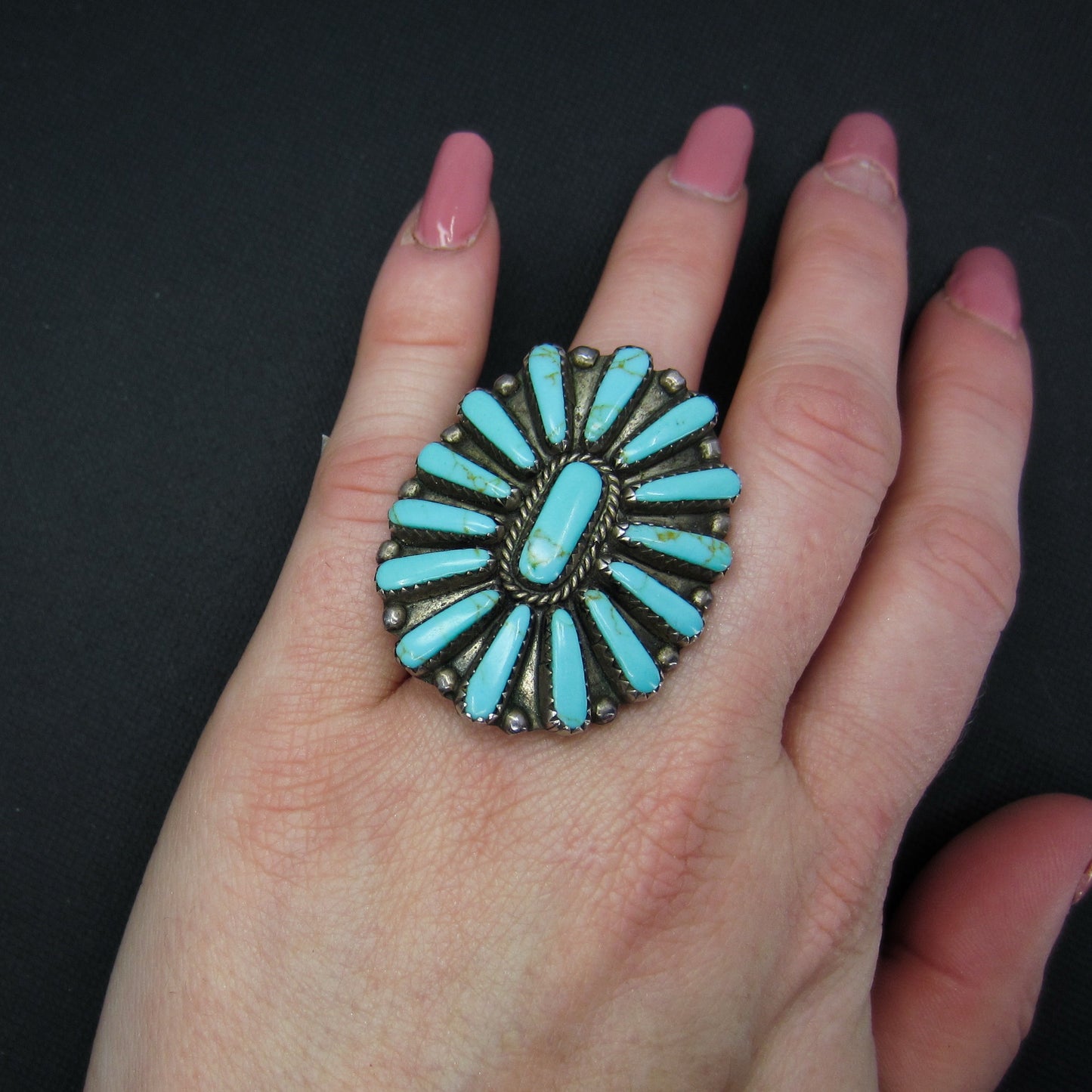 Huge Vintage Zuni Turquoise Ring Sterling c. 1960