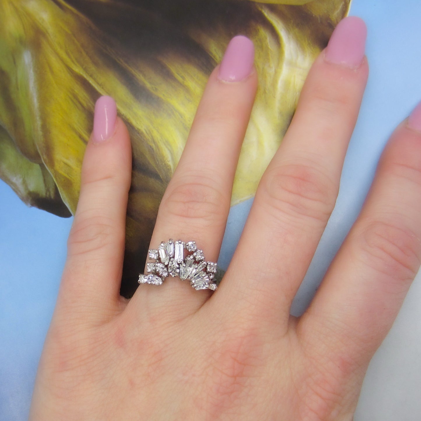 Vintage Baguette and Round Diamond Tiara Ring 14k c. 1960