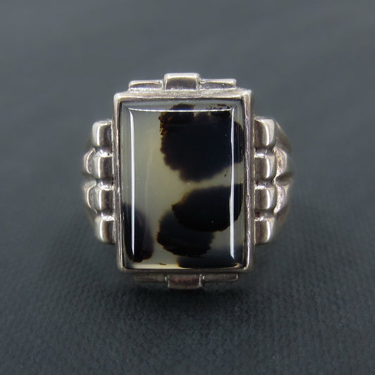 Men’s Art Deco Agate Signet Ring Sterling c. 1930