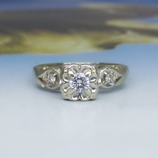 Art Deco Round Brilliant Diamond .15ct Engagement Ring 14k c. 1940