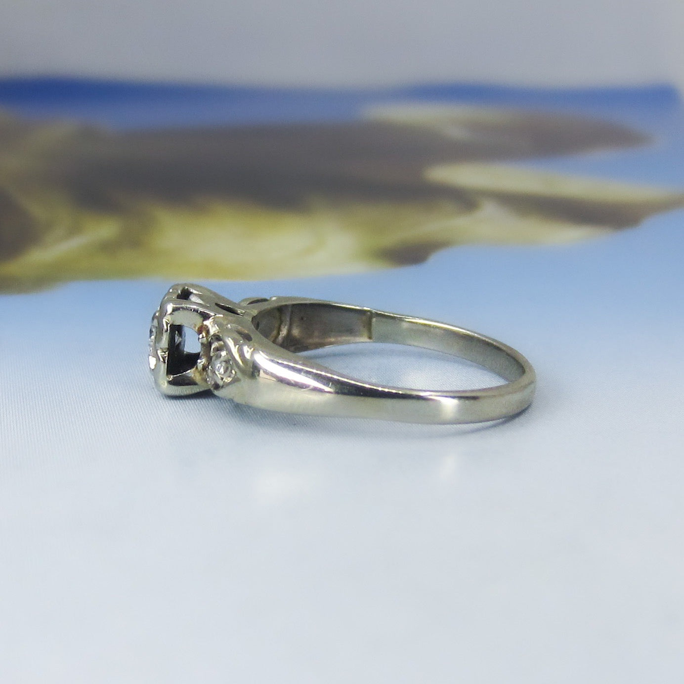 SOLD-Art Deco Round Brilliant Diamond .15ct Engagement Ring 14k c. 1940