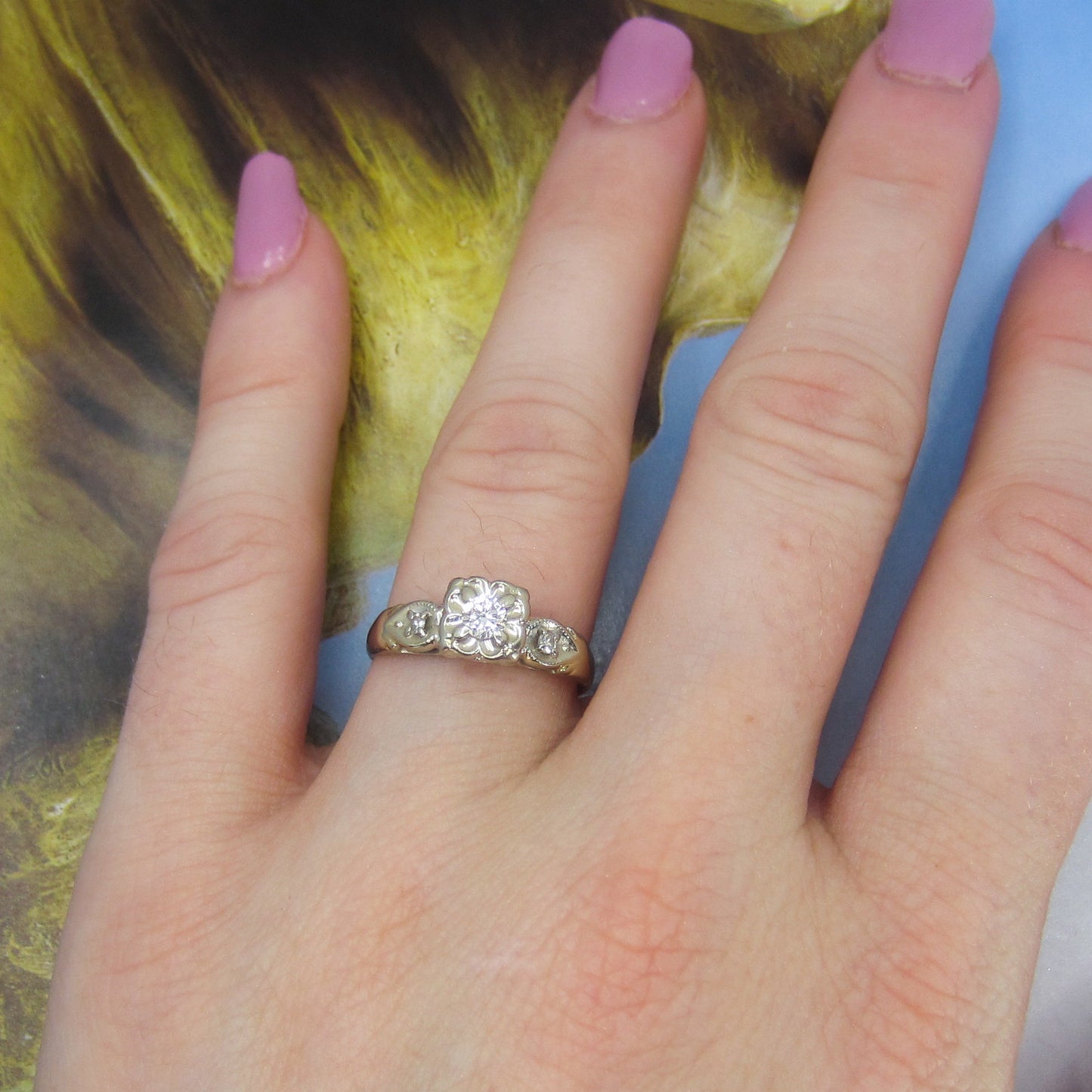 Art Deco Round Brilliant Diamond .15ct Engagement Ring 14k c. 1940