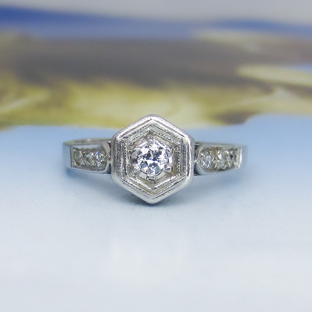 Early Art Deco Old European Diamond .10ct Engagement Ring Platinum c. 1920
