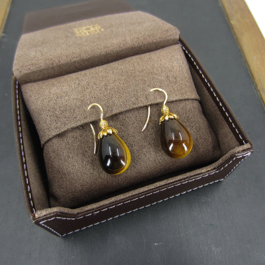 Estate Mish NY Tiger’s Eye Drop Earrings 18k