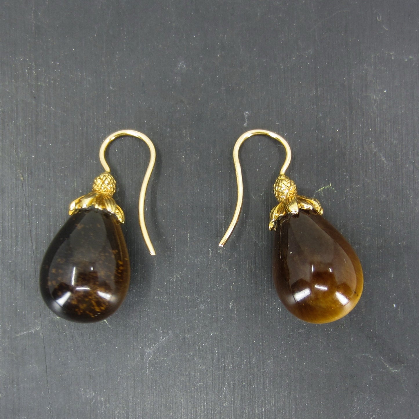 Estate Mish NY Tiger’s Eye Drop Earrings 18k