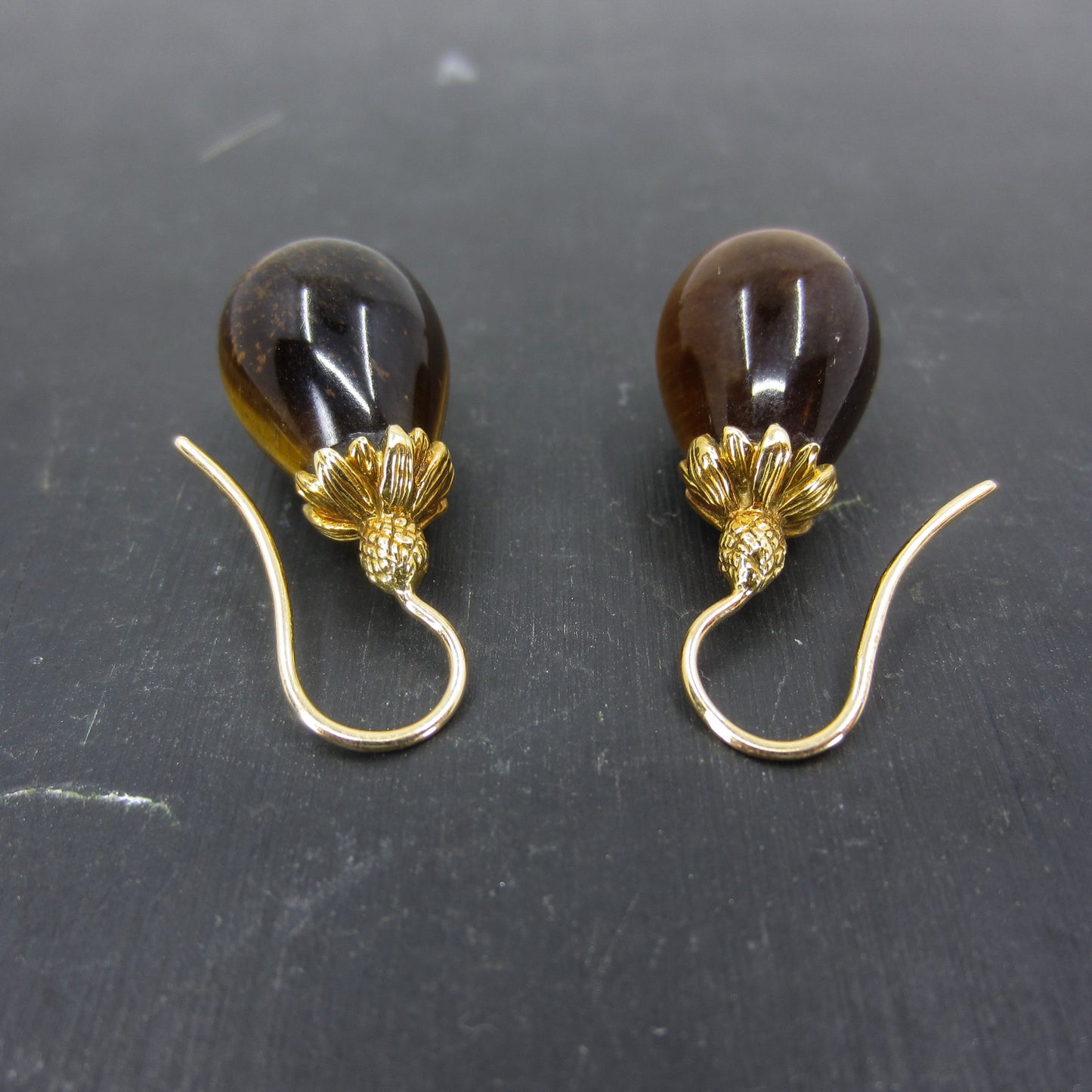 Estate Mish NY Tiger’s Eye Drop Earrings 18k